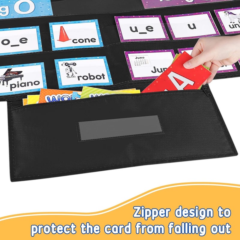 AKAYOK Standard Pocket Charts for Classroom, Interactive and Versatile Pocket Chart 28"x28" Sentence Strip Holder for Vocabulary, Practice Spelling, Display Number Patterns (Black) - Image 3